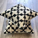 Velvet Ikat Cushion Black Flowers.