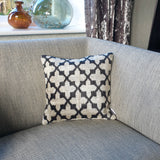 Velvet Ikat Cushion Black Flowers front.