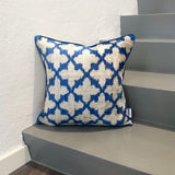 Velvet Ikat Cushion Blue Flowers front