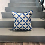 Velvet Ikat Cushion Blue Flowers front.