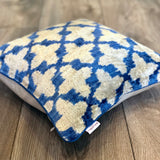 Velvet Ikat Cushion Blue Flowers