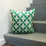 Velvet Ikat Cushion Green Flowers front