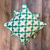 Velvet Ikat Cushion Green Flowers on another Velvet Ikat Cushion Green Flowers