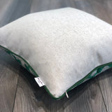 Velvet Ikat Cushion Green Flowers backside