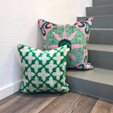 Velvet Ikat Cushion Green Flowers.