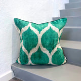 Velvet Ikat Cushion Green Valley front