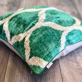 Velvet Ikat Cushion Green Valley