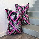 Velvet Ikat Pillows Pink Labyrinth on stairs