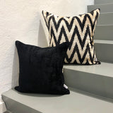 Velvet Ikat Cushion Black front.