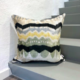 Luxurious Velvet Ikat Cushion Wavy Horizon