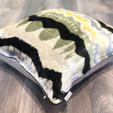 Velvet Ikat Cushion Wavy Horizon with Black Piping