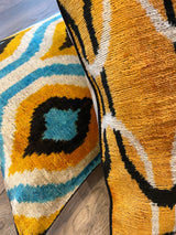 Velvet Ikat Pillow Savannah Sunset made by handloomed Fabric