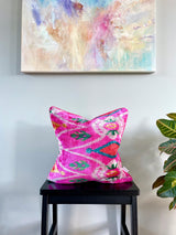 Velvet Ikat Cushion Adventure Awaits | Front view.