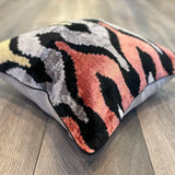 Velvet Ikat Cushion Flames | Upper side angle view