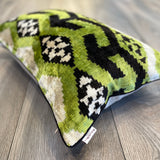 Velvet Ikat Pillow Botanical Garden | Close angle view