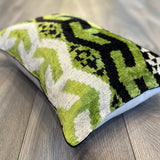 Velvet Ikat Pillow Botanical Garden Close angle view.