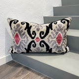 Velvet Ikat Pillow Pink Diamond | Front angle view