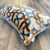Velvet Ikat Pillow Arabesque Blue | Close angle view
