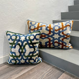 Velvet Ikat Pillow Arabesque Blue | Velvet Ikat Cushion Arabesque Green