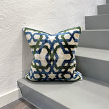 Velvet Ikat Cushion Arabesque Green | Front angle view