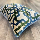 Velvet Ikat Pillow Arabesque Green | Different angle view