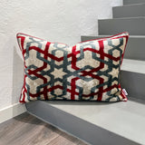 Velvet Ikat Pillow Arabesque Red | Front angle view