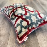 Velvet Ikat Pillow Arabesque Red | CLose angel view