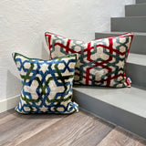 Velvet Ikat Cushion Arabesque Red | Velvet Ikat Pillow Arabesque Red