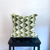Velvet Ikat Cushion Green Energy | Front angle view