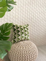 Velvet Ikat Cushion Green Energy | Side angel view