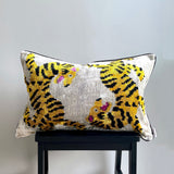 Velvet Ikat Pillow Tigers  |  Front angel view