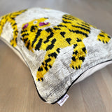 Velvet Ikat Pillow Tigers  |  Close angel view