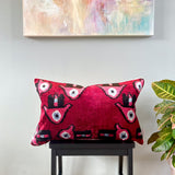 Velvet Ikat Pillow Hamsa Front angle view.