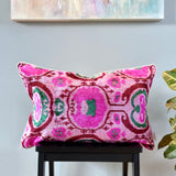 Velvet Ikat Pillow Flamingo | Front angle view