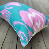 Cotton Ikat Cushion Pastel Blue | Close angle view