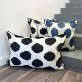 Black and Blue Dots Silk Ikat Pillow