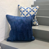 Velvet Ikat Cushion Blue Flowers with other blue cushion