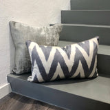 Velvet and Silk Ikat Zigzag Grey Pillow