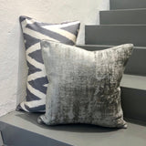 Silk and Velvet Ikat Zigzag Grey Pillow