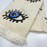 Muslin Towel Evil Eye Blue Close angle view