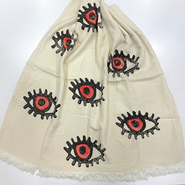 Muslin Towel Evil Eye Red Front angle view