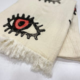 Muslin Towel Evil Eye Red | Close angle view