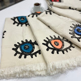 Muslin Towel Evil Eye Turquoise | Close angle view