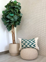 Silk Ikat & Linen Cushion Cover Zigzag Green