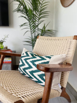 Silk Ikat & Linen Cushion Cover Zigzag Green