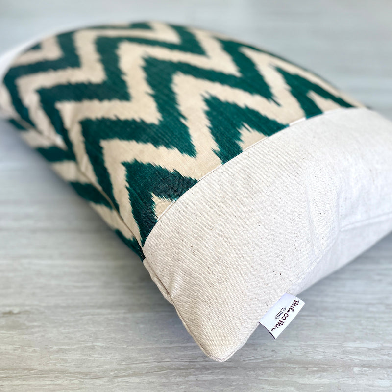 Silk Ikat & Linen Cushion Cover Zigzag Green