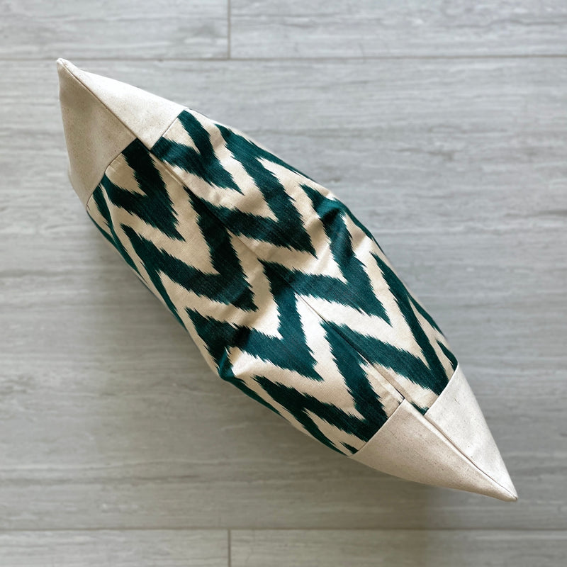 Silk Ikat & Linen Cushion Cover Zigzag Green