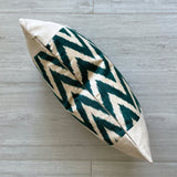 Silk Ikat & Linen Cushion Cover Zigzag Green