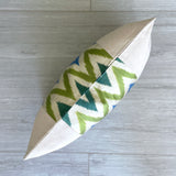 Silk Ikat & Linen Cushion Cover Zigzag Green-Blue