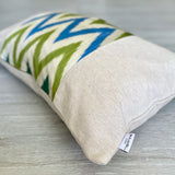 Silk Ikat & Linen Cushion Cover Zigzag Green-Blue